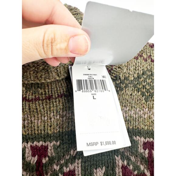 Ralph Lauren Intarsia-Knit Mockneck Sweater Wool Cashmere Hand Knit Sweater L - Picture 4 of 13